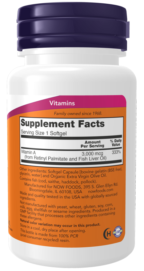Image of Vitamin A 10,000 IU 100sgcaps supplement facts