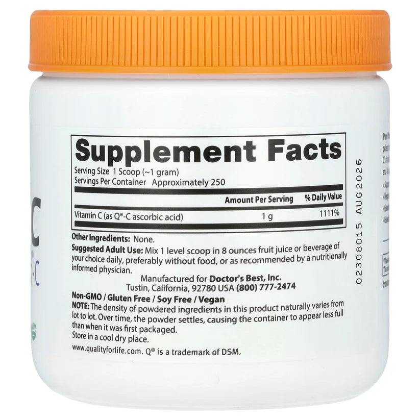 Image of Vitamin C with Q-C Powder 250g supplement facts