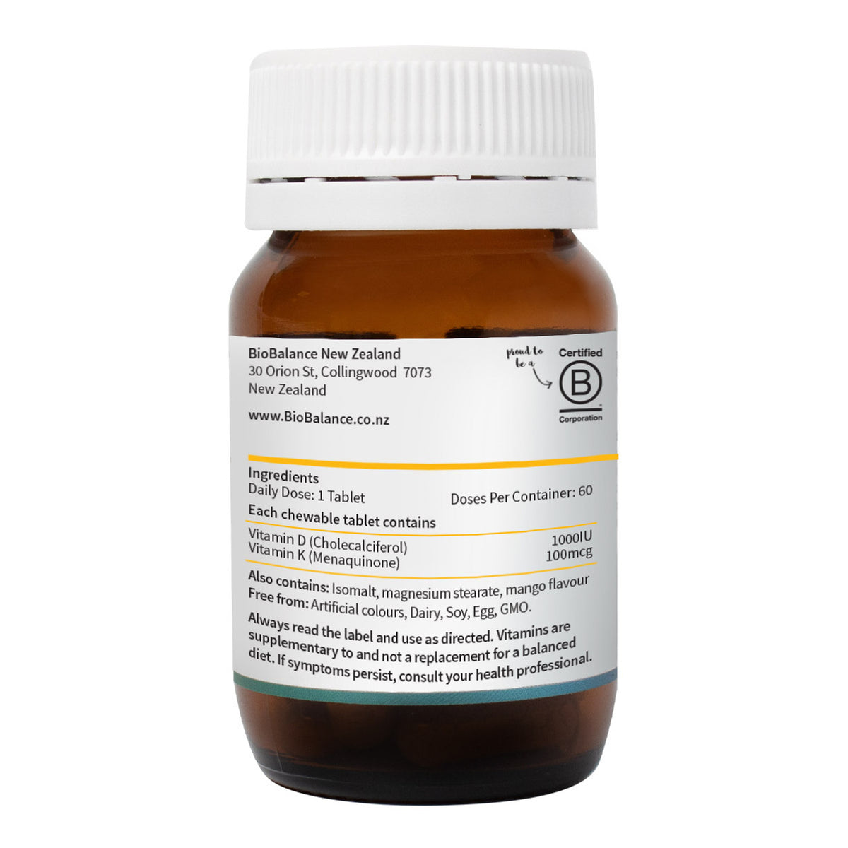 Image of vitamin D3 and K2 60 chews  ingredients