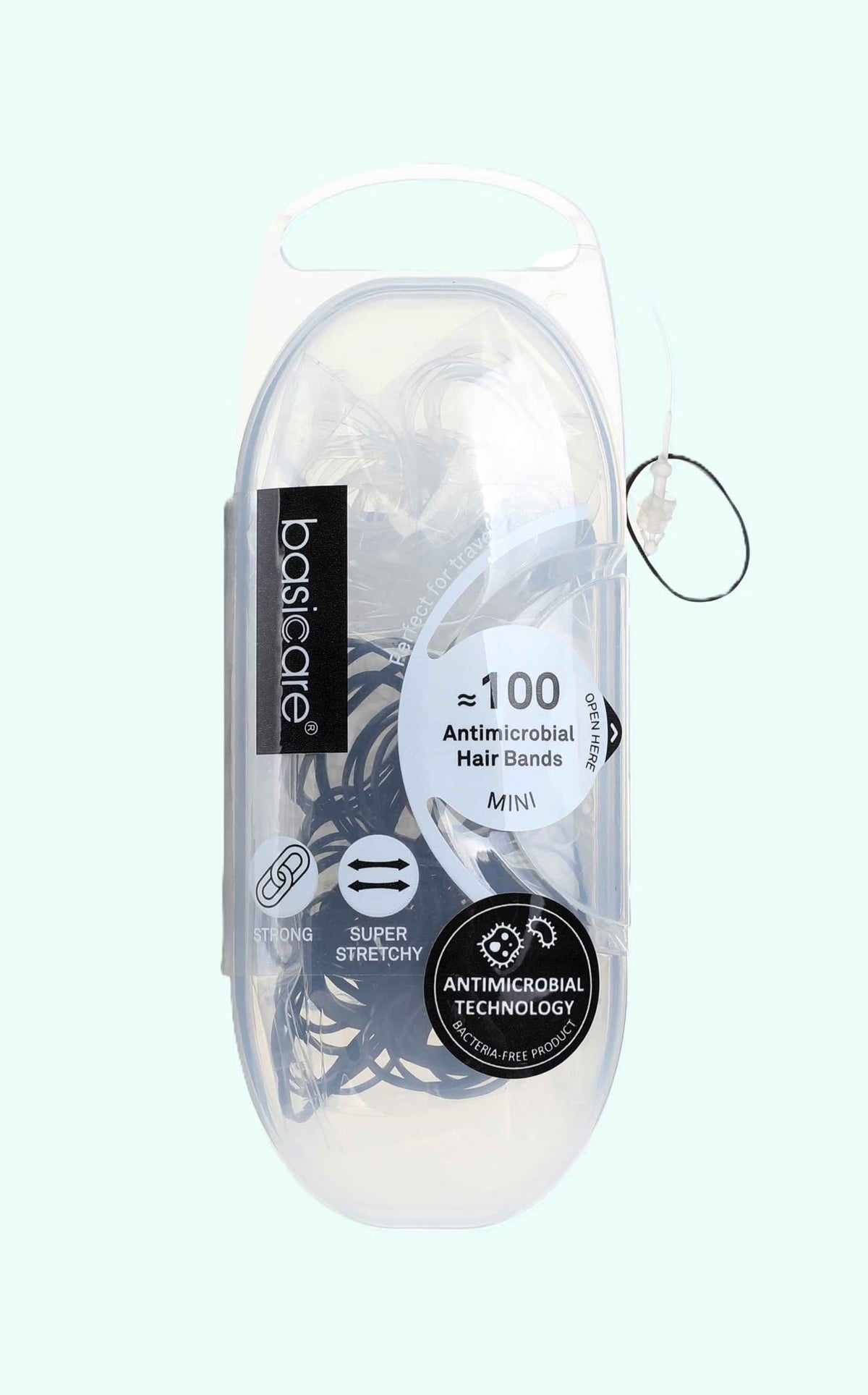 Elastic Hair Bands Snagless Antimicrobial Mini 2mm 100pk Black and Clear-Basicare-Matakana Pharmacy