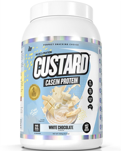 Custard Casein Protein White Chocolate 1kg-MuscleNation-Matakana Pharmacy