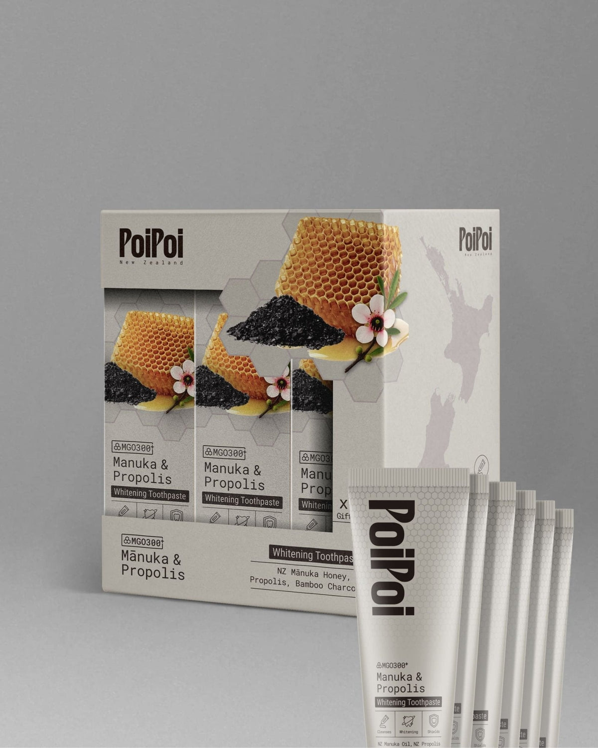 The six pack gift set of PoiPoi Manuka & Propolis Whitening Toothpaste