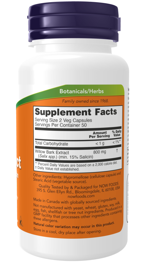 Image of Willow Bark Extract 400mg 100vcaps supplement facts