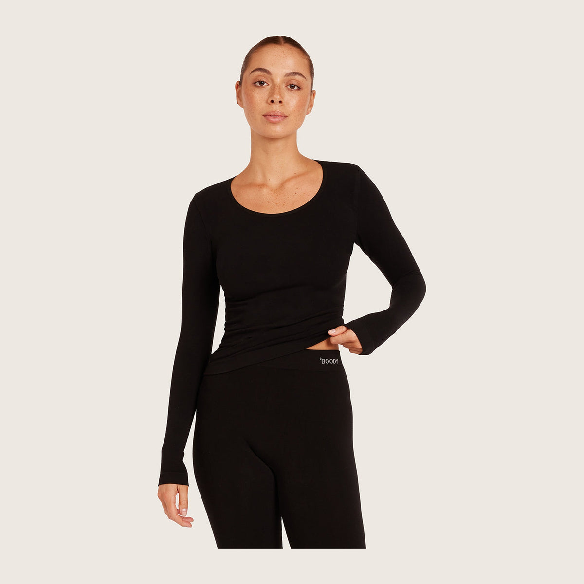 Women's Long Sleeve Top in black, Boody organically grown bamboo