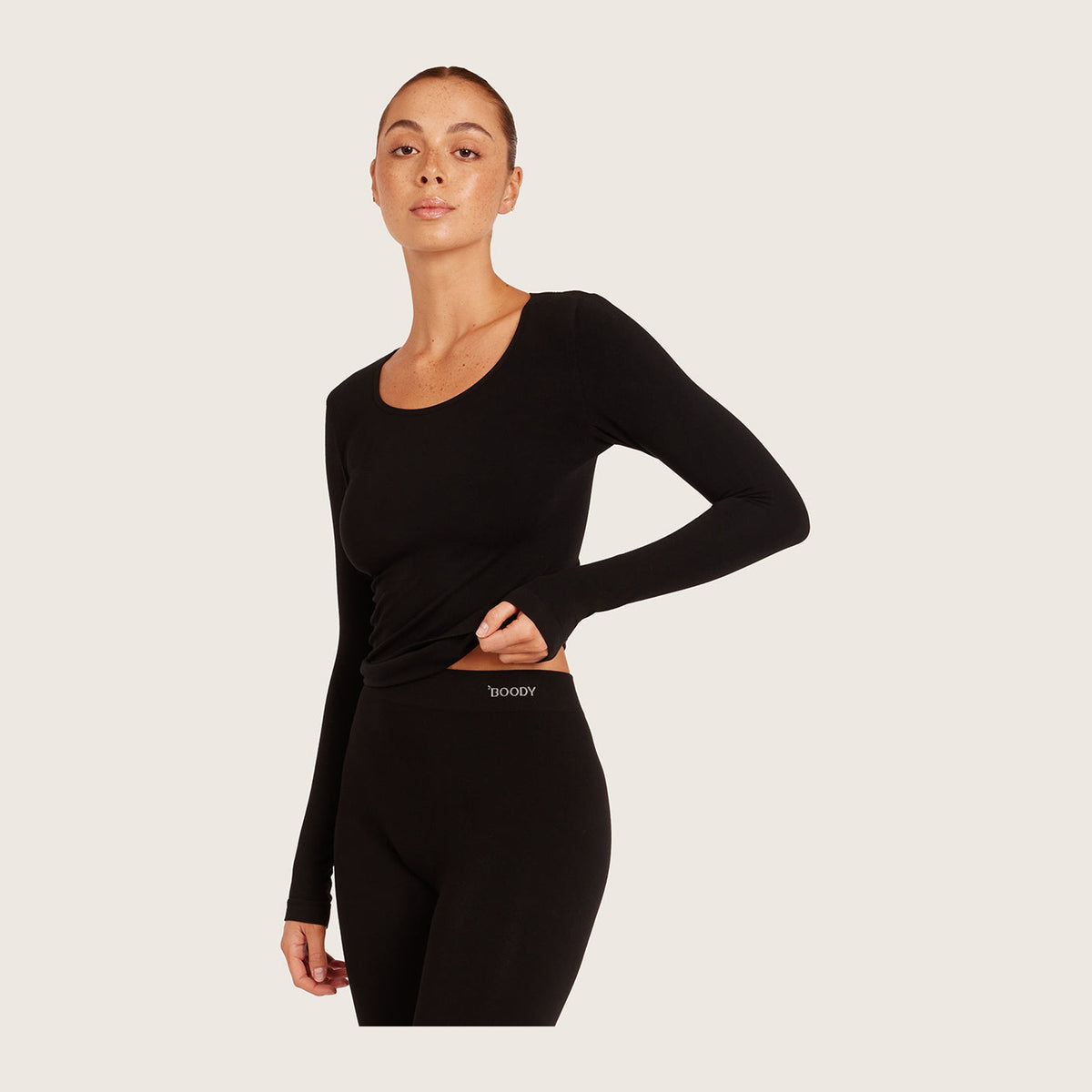 Women's Long Sleeve Top in black, Boody organically grown bamboo