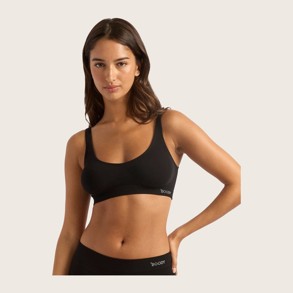 Women's Shaper Seamless Crop Bra in black, Boody organically grown bamboo