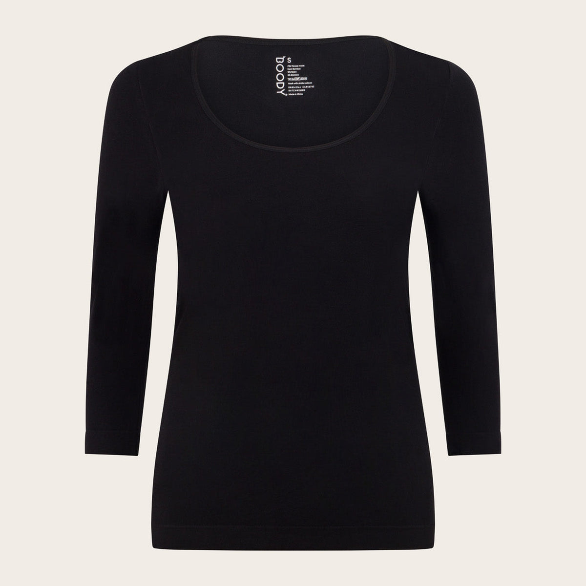 Women's 3/4 Sleeve Top in black, Boody organically grown bamboo