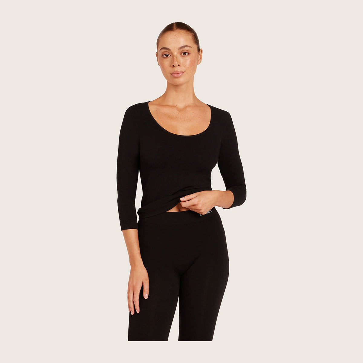 Women's 3/4 Sleeve Top in black, Boody organically grown bamboo