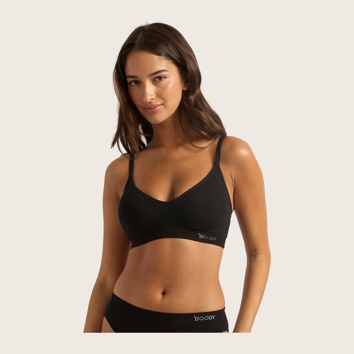 Women's Wireless T-Shirt Bra in black, Boody organically grown bamboo