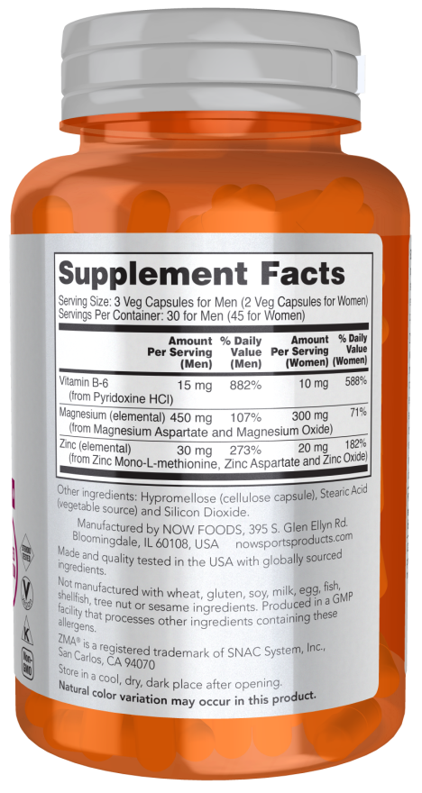 Image of ZMA Sports Recovery 90caps supplement facts