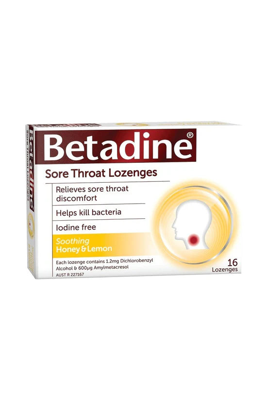 BETADINE Sore Throat Lozenges Honey & Lemon 16-Matakana Pharmacy
