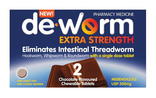 DE-WORM 500mg 2 tablets Chocolate-Matakana Pharmacy