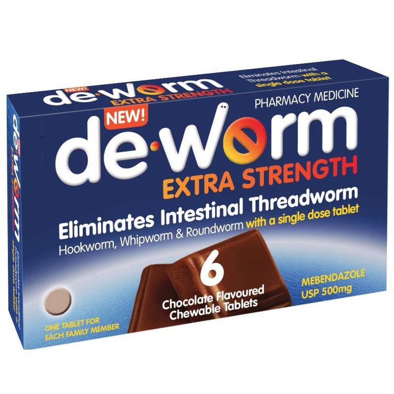DE-WORM 500mg 6 tablets Chocolate-Matakana Pharmacy