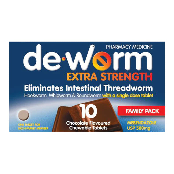 DE-WORM Extra Strength Chocolate 10 tablets-Matakana Pharmacy