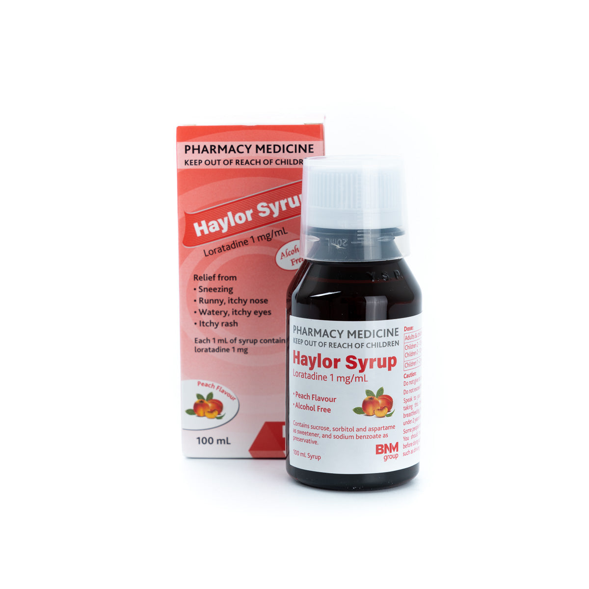 Image of Haylor Syrup plastic 100ml bottle and box.
