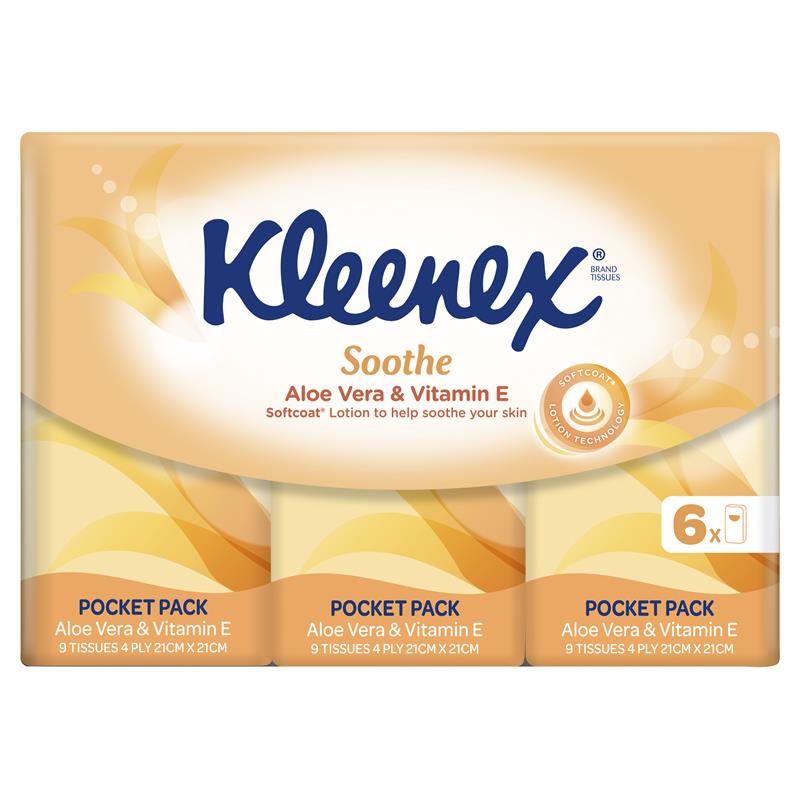 KLEENEX Pocket Packs Aloe Vera 6pk-Matakana Pharmacy