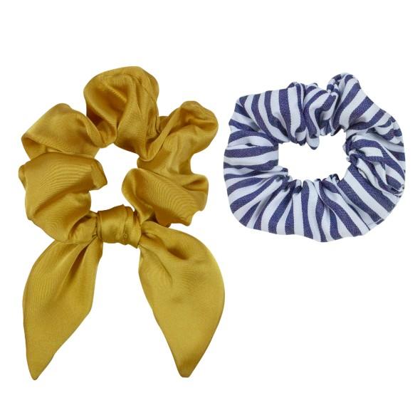 MAE Elastics Scrunchies Mustard/Stripes 2pk-Matakana Pharmacy