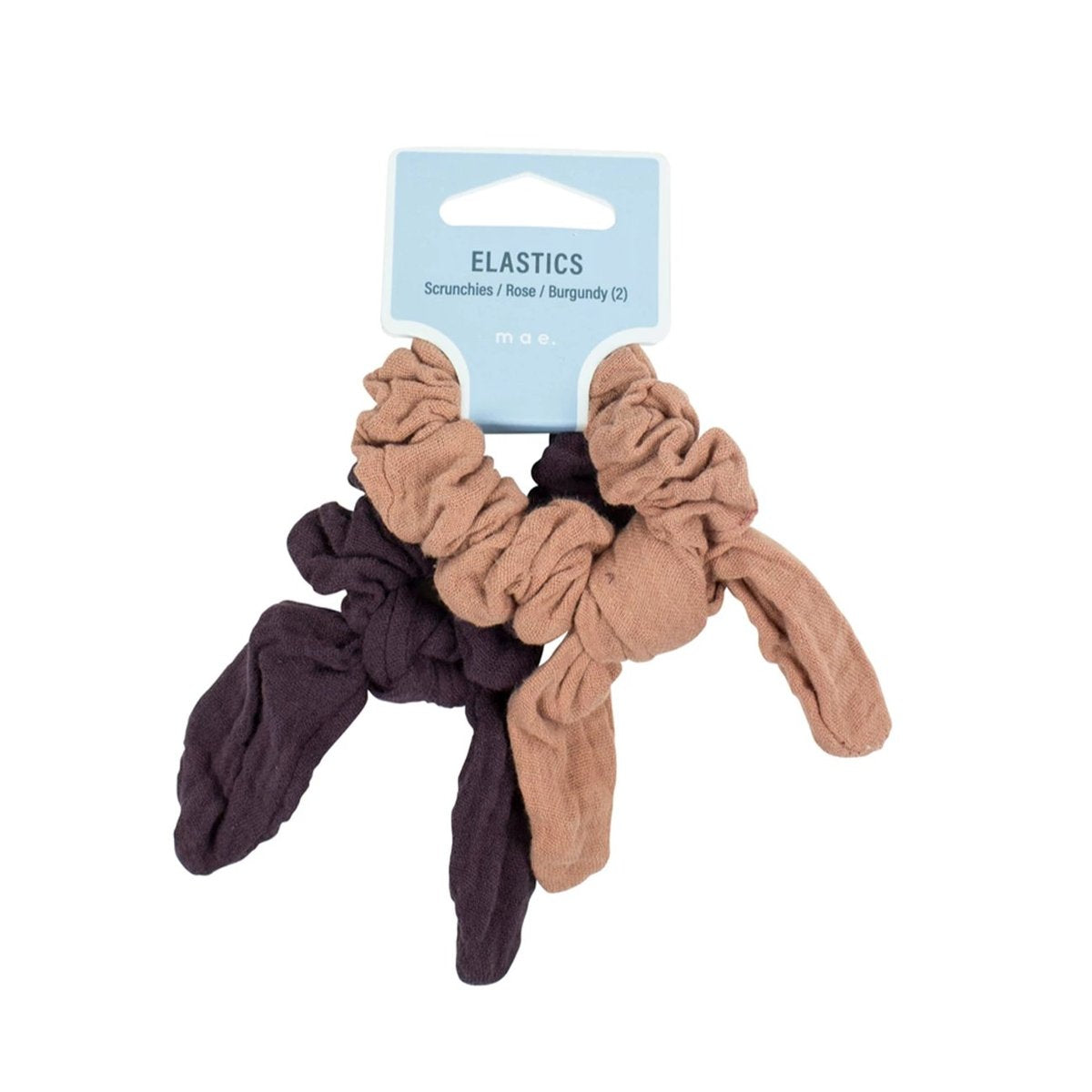 MAE Elastics Scrunchies Muslin Rose/Burgundy 2pk-Matakana Pharmacy