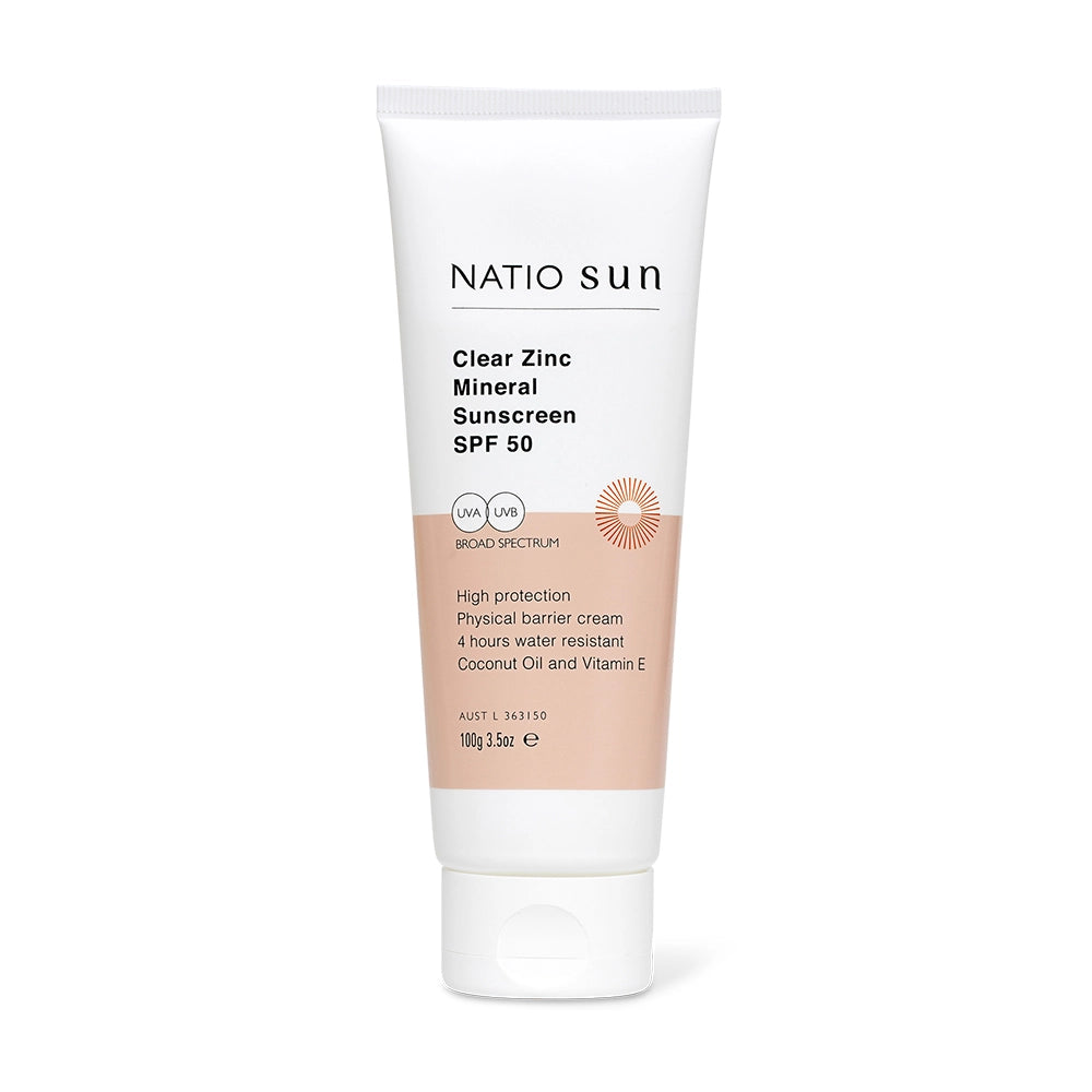 NATIO Clear Zinc Mineral Sunscreen SPF50 100g-Matakana Pharmacy