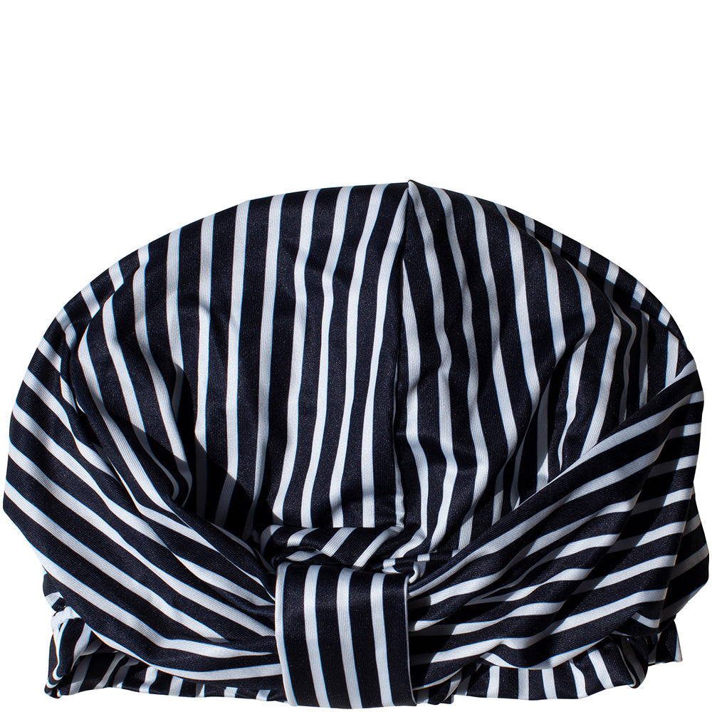 SIMPLY ESSENTIAL Turban Shower Cap - Black & White Stripe-Matakana Pharmacy