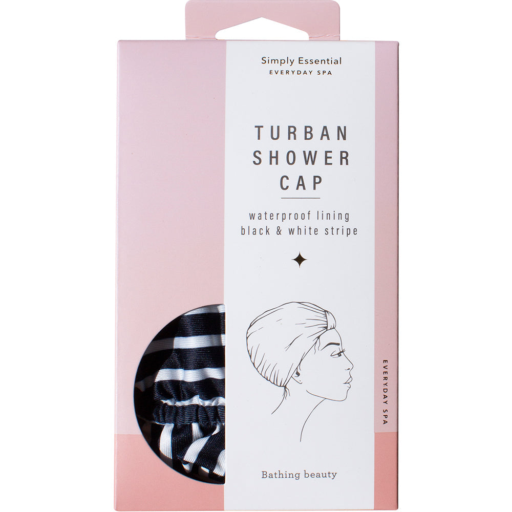 SIMPLY ESSENTIAL Turban Shower Cap - Black & White Stripe-Matakana Pharmacy